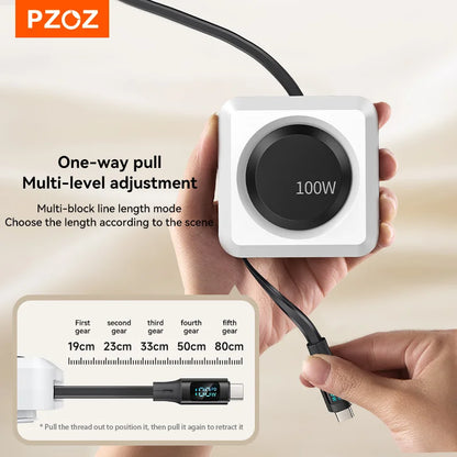 PZOZ For retractable usb c to type c Lightning micro fast charging cable iPhone 17 16 15 13 11 pro max 100W charger cable