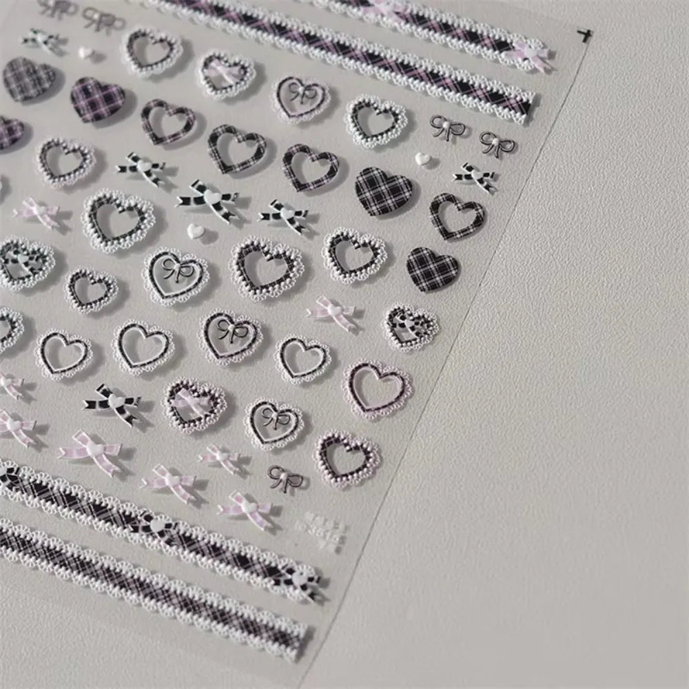 1pcs 5D Relief Kawaii Lace Nail Art Stickers Sweet Cool Japanese Lattice Nail Decoration Decals Self-Adhesive Accessories DIY