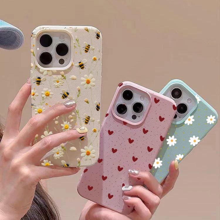 Phone Case For IPhone 17 Air 16E 11 12 14 13 15 16 17 Pro Max IPhone17 Cute Flowers Floral Love Heart Silicone Leather PU Cover