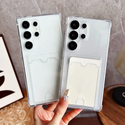 Luxury Soft Transparent Card Holder Bag Phone Case For Samsung Galaxy S25 S24 S23 S22 S21 S20 FE Note 20 Ultra Shockproof Cover