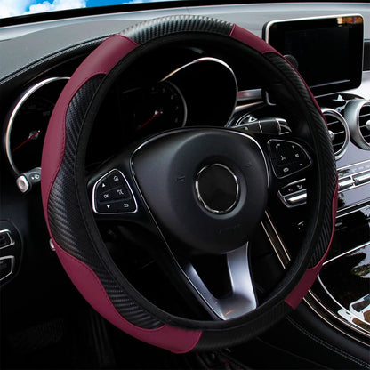 PU Carbon Fiber Leather Car Steering Wheel Cover – 14.5 to 15 Inch