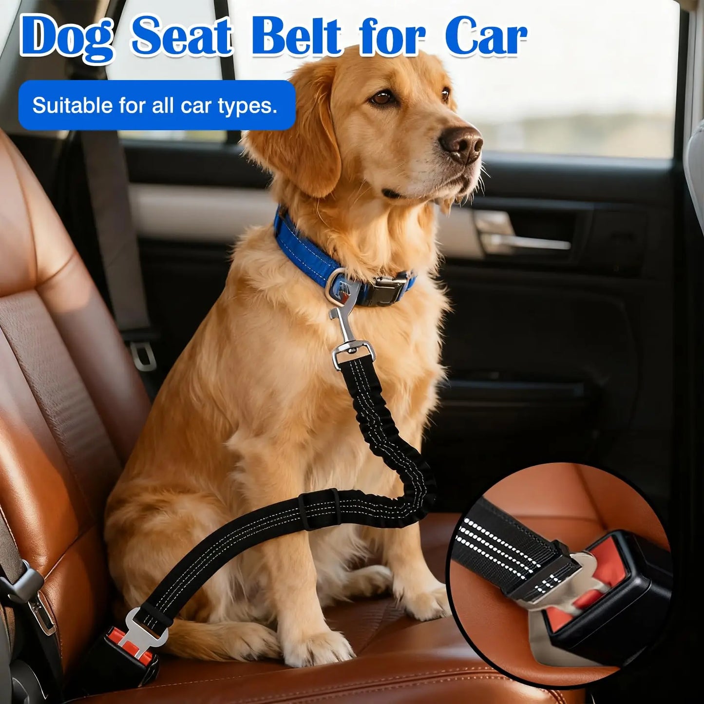 High Grade Dog Car Safety Belt Dog Safety Belt with Damping Belt and Reflective Line Adjustable Length Suitable Any Dog 1PCS