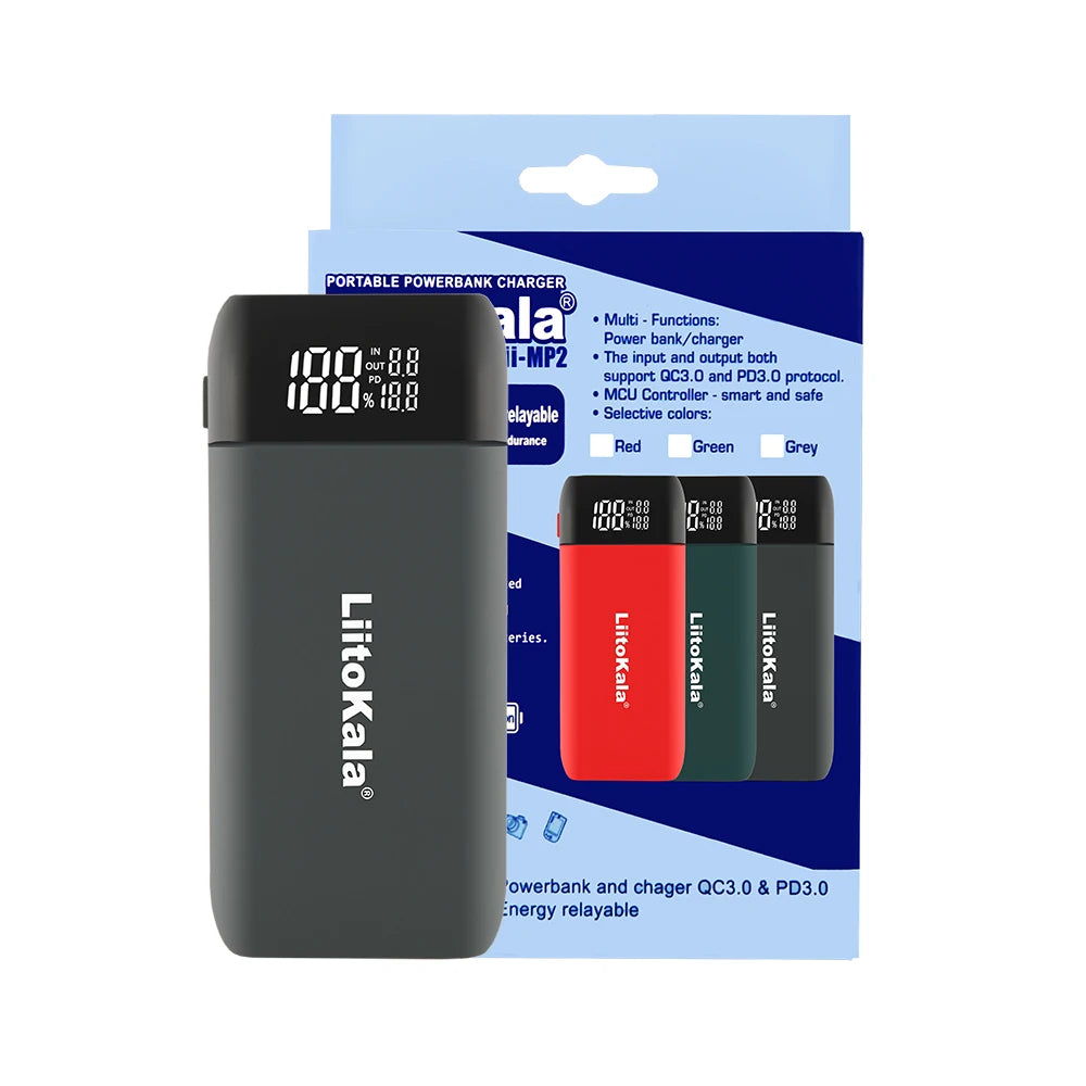 LiitoKala Lii-MP2 Dual Bay 18650/21700 Charger & QC3.0 PD3.0 Power Bank (No Battery)Input/Output Digital Display