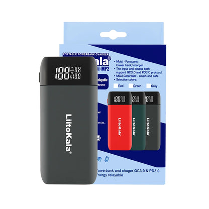 LiitoKala Lii-MP2 Dual Bay 18650/21700 Charger & QC3.0 PD3.0 Power Bank (No Battery)Input/Output Digital Display