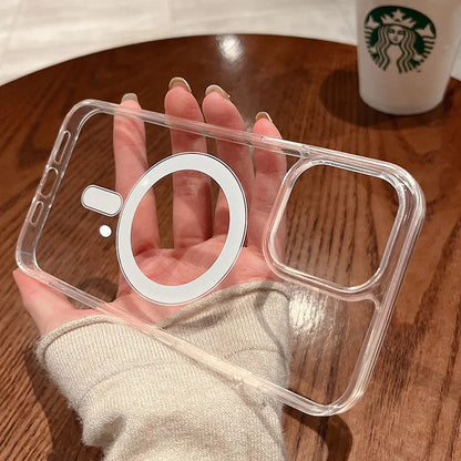 Magnetic Transparent Silicone iPhone Case – Shockproof Soft TPU Cover for iPhone 11–17 Series