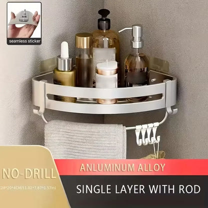 1pc Non-Drill Aluminum Bathroom Storage Rack - Wall Mounted Corner Rack Used For Storing Bathroom Shampoo Shower Gel Cosmetics