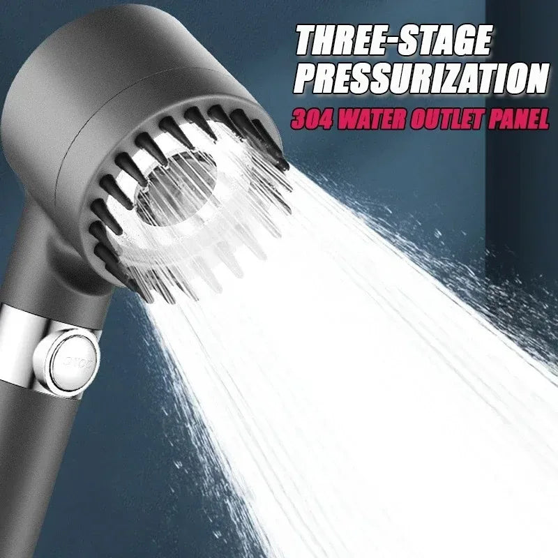 3-Mode Adjustable High Pressurized Filter Shower Head with Massage Brush Rain Faucet - Bathroom Shower Accessories