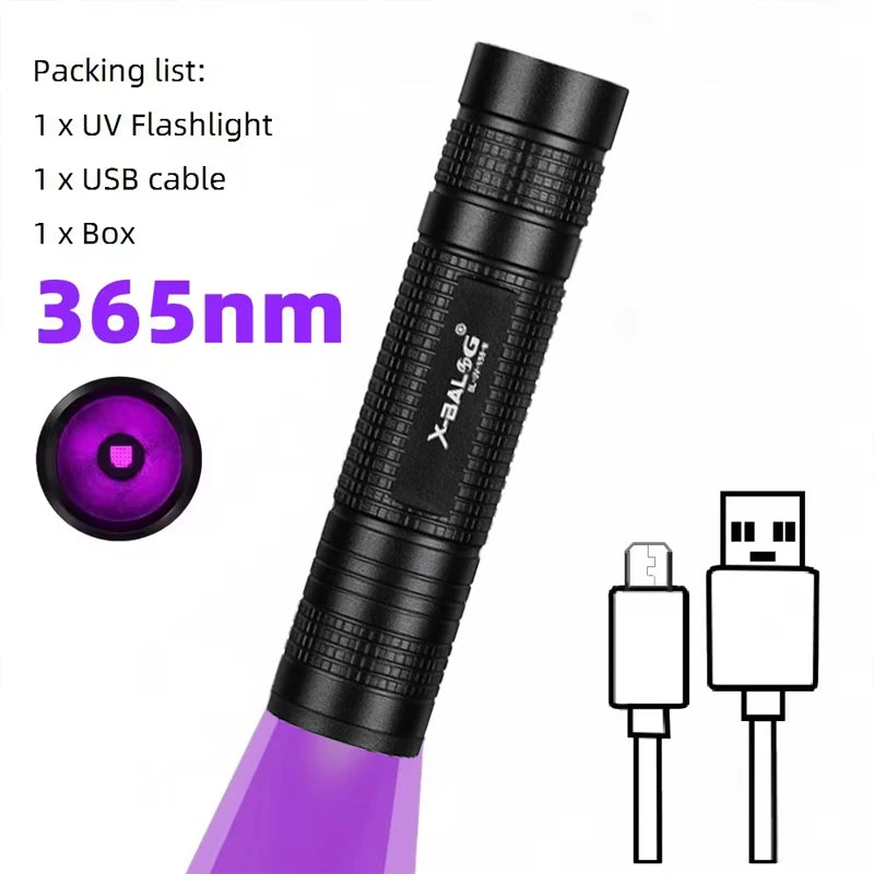365nm Mini UV Led Blacklight Flashlight Usb Rechargeable Nail lamp Pet Stain Leakage Marker Ore Money Scorpion Detection Lights