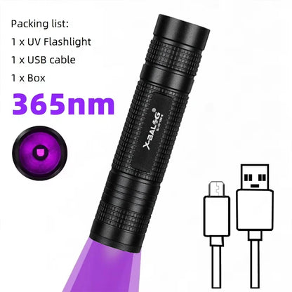 365nm Mini UV Led Blacklight Flashlight Usb Rechargeable Nail lamp Pet Stain Leakage Marker Ore Money Scorpion Detection Lights