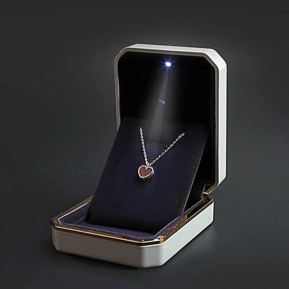 LED Jewelry Ring Box – Luxury Velvet Pendant & Necklace Display with Light for Proposal & Engagement