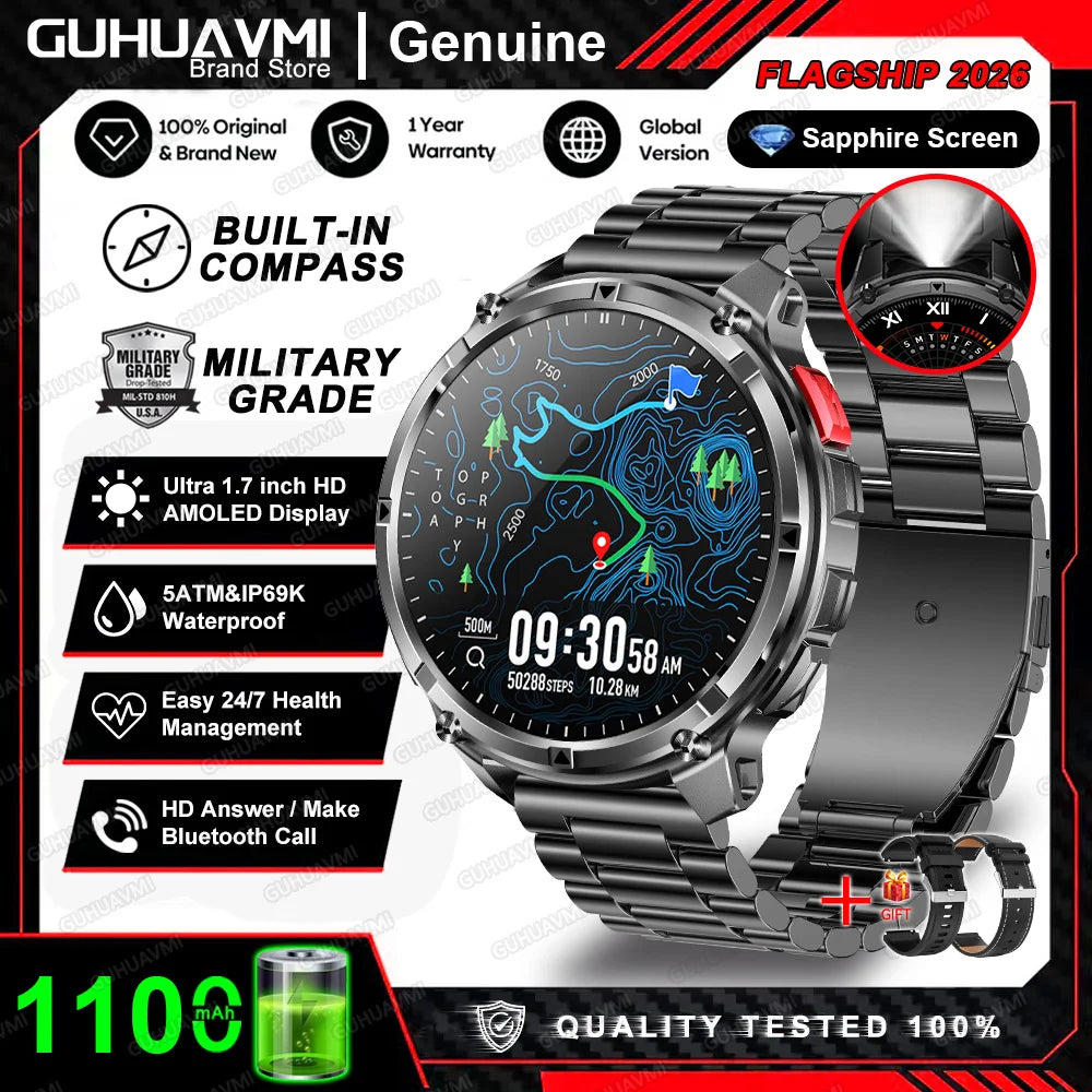 2026 New T-Rex3 Pro 1100mAh Battery Smart Watch GPS path 5ATM Waterproof Sports Run tracker Outdoors Compass Military Smartwatch