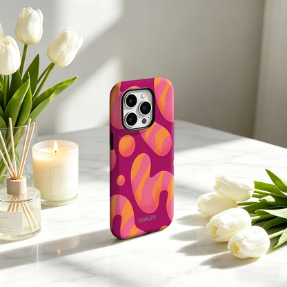 Pink Orange Floral Bumper Case Dual Layer for iPhone 17 16 15 14 Plus 13 Pro Max Shockproof Hard PC Cover
