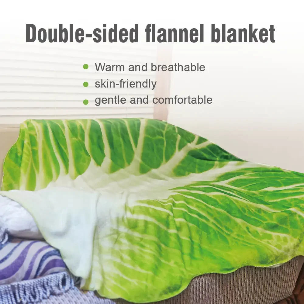 Double-Sided Flannel Cabbage Pattern Home Sofa Blanket Soft Creative Design Warm Throw Blanket for Living Room