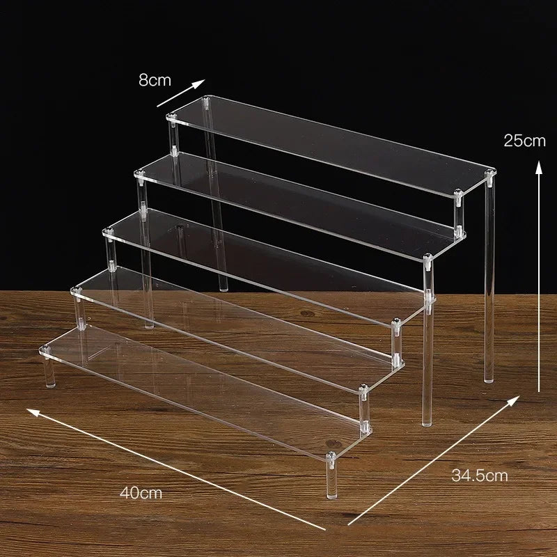 Black 1-5 Tier Acrylic Display Stand Clear Display Riser Rack for Cupcake Perfume Doll Décor Organizer Amiibo Funko POP Figures