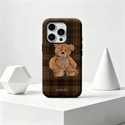 Brown Plaid Teddy Bear Phone Case for IPhone 17 16 15 14 13 Pro Max Plus Single Double-layer tough Shockproof Case
