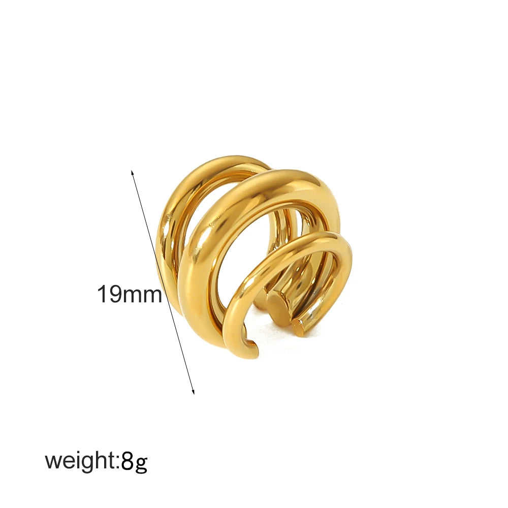 18K Gold Stainless Steel Multilayer Ear Clip – Waterproof Chunky Hoop