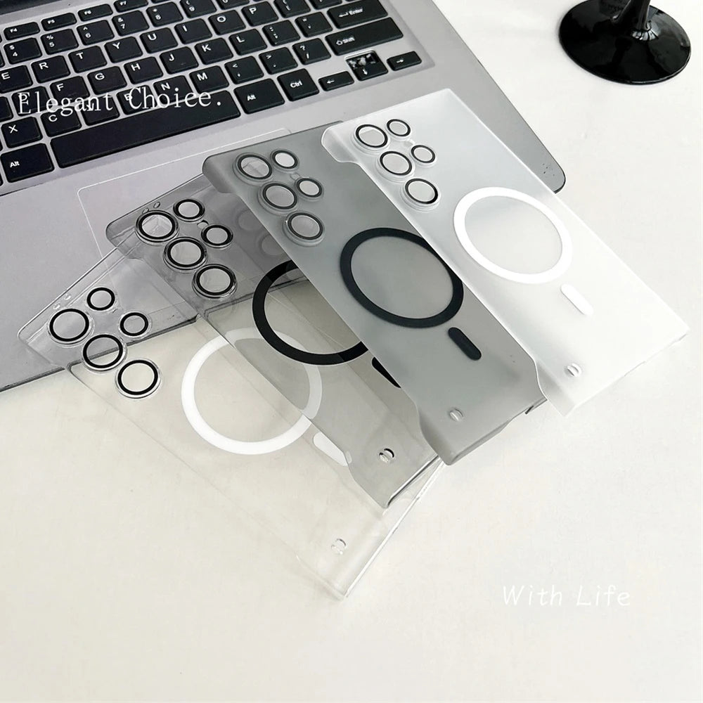 Ultra Slim For Magsafe Clear Frameless Phone Case For Samsung S26 S25 S24 Plus S22 S23 Ultra Magnetic Wireless Charging Cover