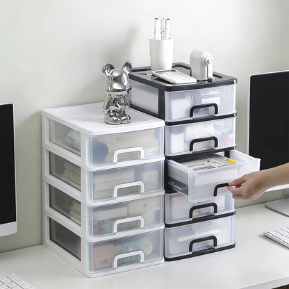 Clear Desktop Storage Box with Drawer Heightened Table Organizer Plastic Office storage cabinet  for Stationery cosmetics