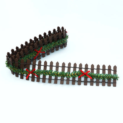 MicoLandscape Christmas Elf Fairy Garden Miniature Wooden Fence Handmade LED Light String Vine Landscape Greenery Evergreen Prop