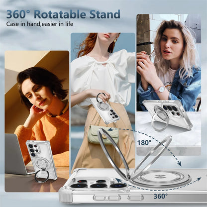 Rotating Magnetic Folding Stand Transparent Phone Case for Samsung S26 S25 Edge S24 S23 Plus FE S21 Ultra Armor Shockproof Cover