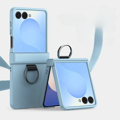 Skin Feel Hard Phone Case for Samsung Galaxy Z Flip 7 FE 6 5 4 3 ZFlip7 with Ring Hinge Protective Cover