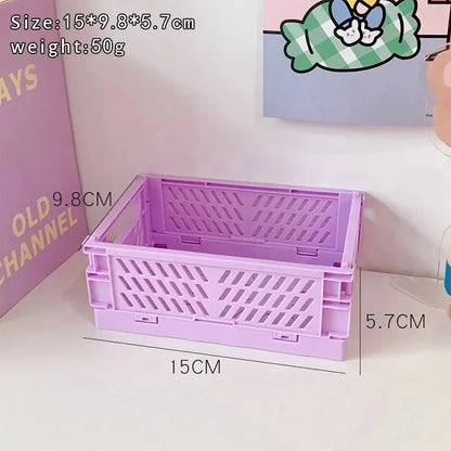 6 Color Organizing Storage Baskets Case Folding Student Desktop Basket Tape Stationery Plastic Foldable Container Storage Box