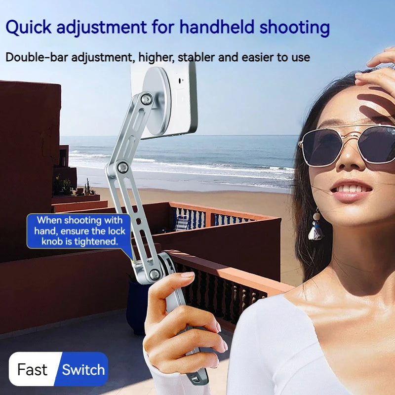 2-in-1 Alloy Magnetic Phone Stand, Foldable 360 Rotation, Handheld & Desktop Dual Use, Universal Compatible with Phone & Tablet