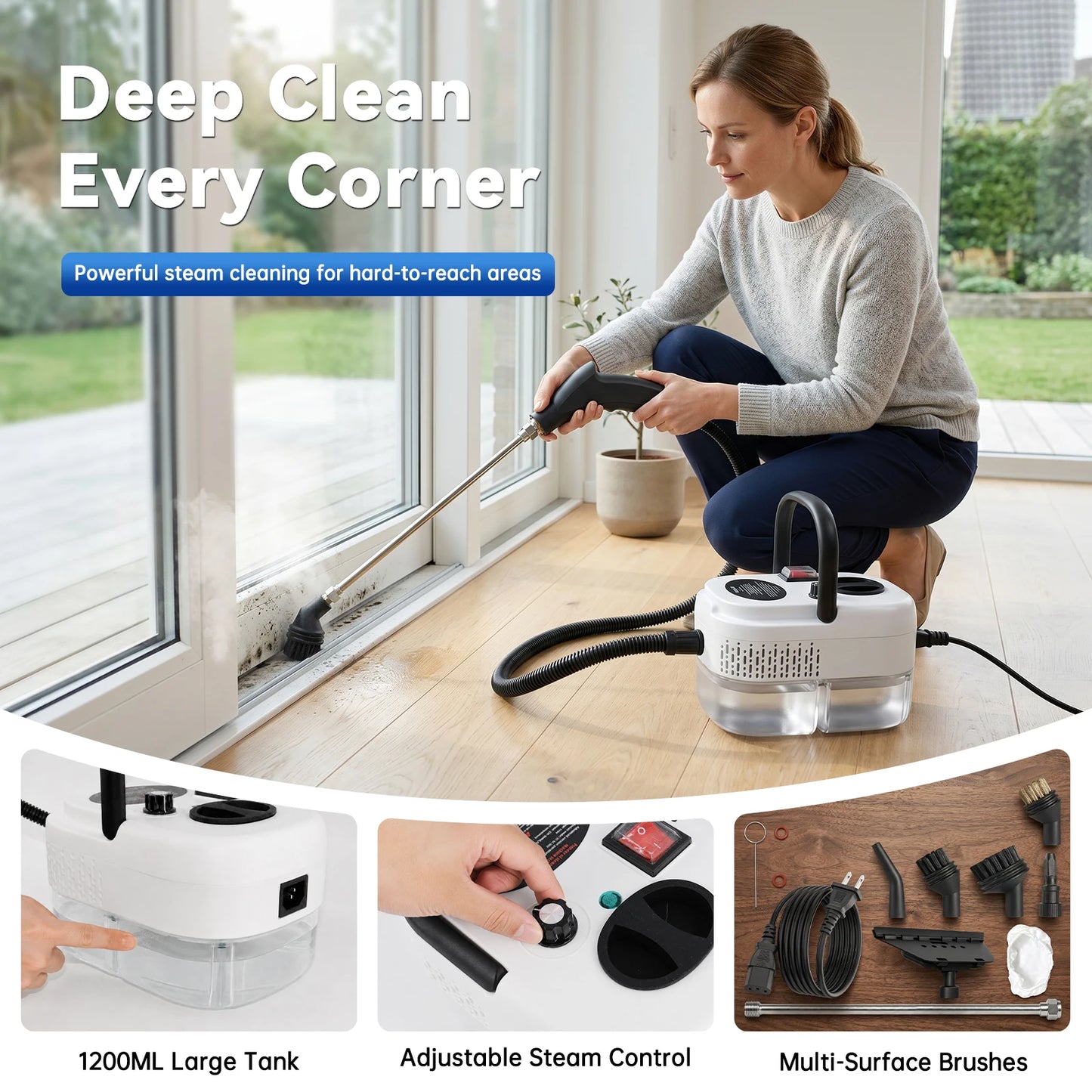 2500W High Temperature Steam Cleaner 110V Portable Handheld Steam Cleaning Machine With Multiple Accessories US Plug