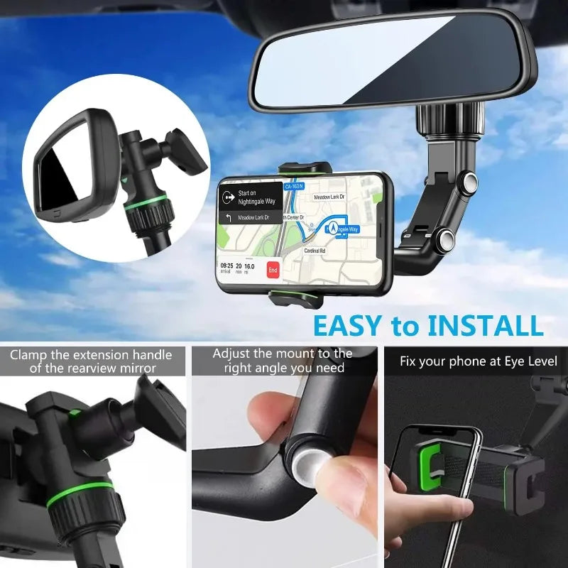 360° Rotatable Rearview Mirror Phone Holder for All Cars