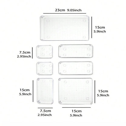 7pc Desk Drawer Organizers Set Plastic Bathroom Storage Makeup Organizer Clear Transparent Storage Box Drawer Organizer