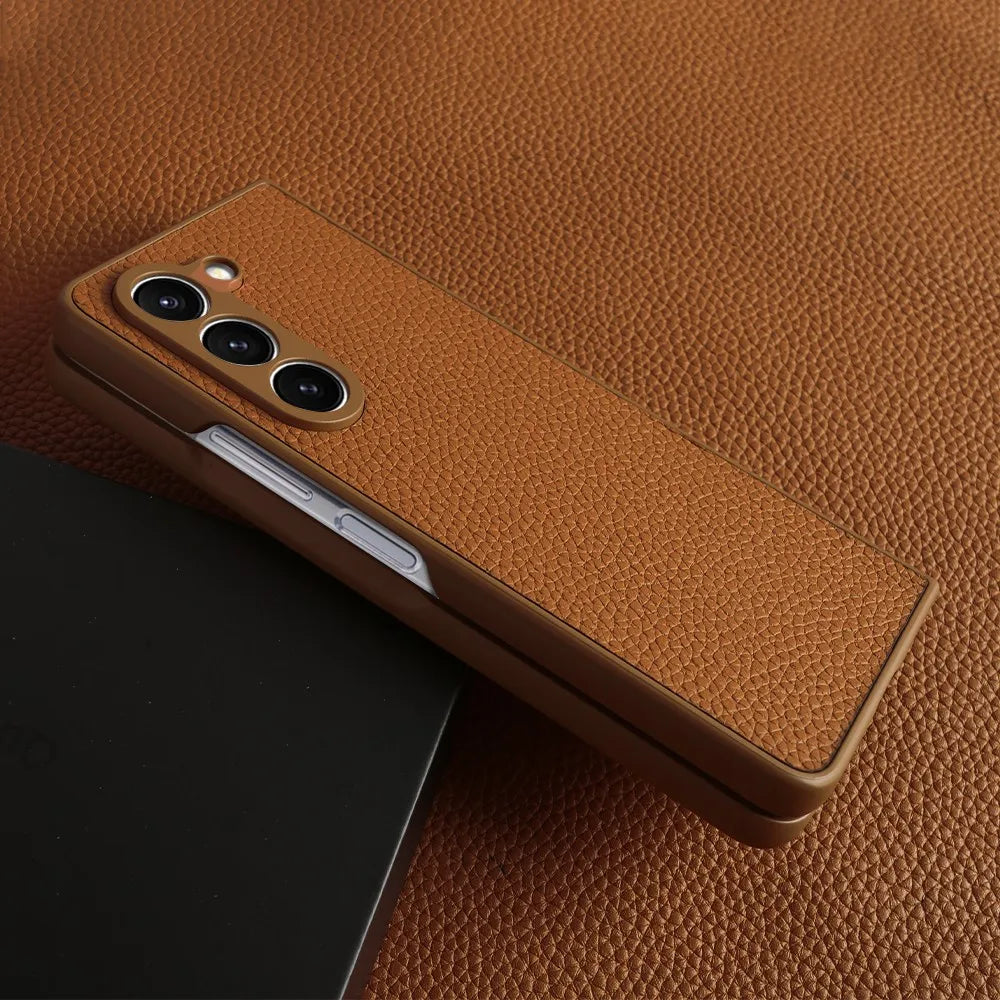 For Case Samsung Galaxy Z Fold 5 Fold4 Fold3 Fundas Luxury Litchi Genuine Leather Cases for Galaxy Fold5 Phone Cover Coque Shell