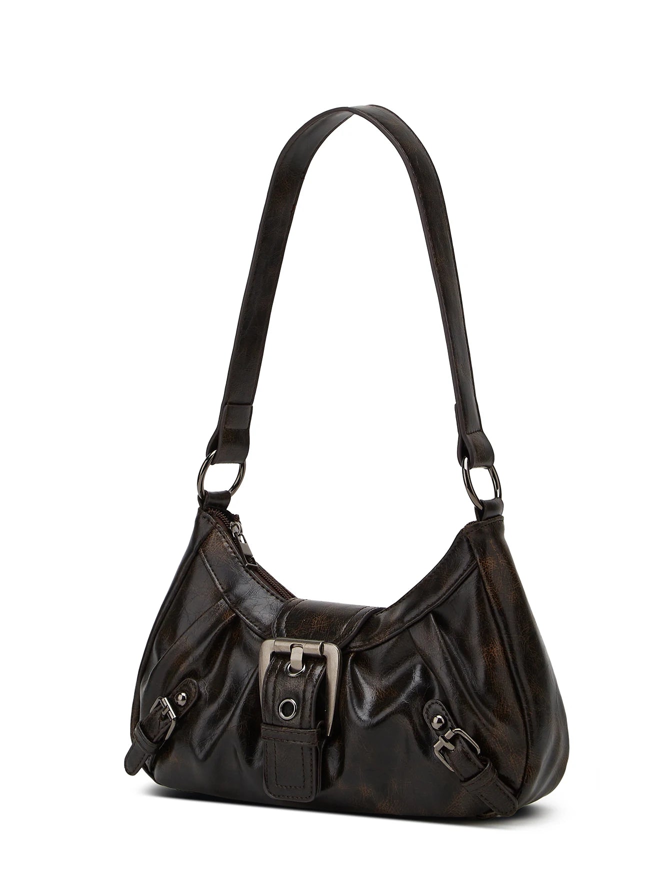 Y2K Retro Style Shoulder Bag, Maillard Pleated Rivet Armpit Bag, Fashionable Ladies Cool Leather Shoulder Bag