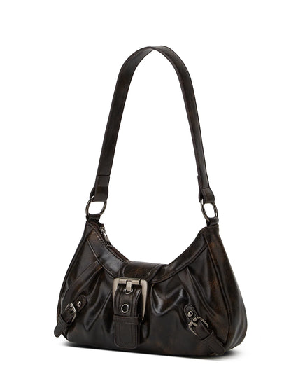 Y2K Retro Style Shoulder Bag, Maillard Pleated Rivet Armpit Bag, Fashionable Ladies Cool Leather Shoulder Bag