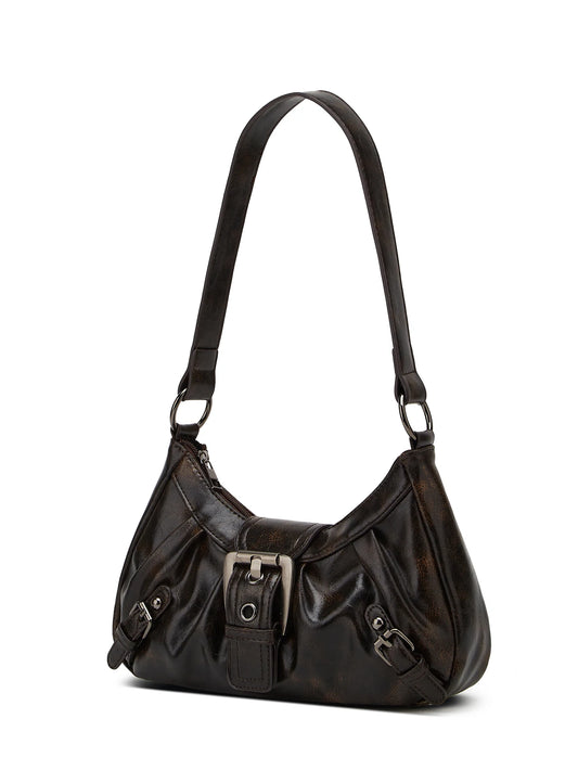 Y2K Retro Style Shoulder Bag, Maillard Pleated Rivet Armpit Bag, Fashionable Ladies Cool Leather Shoulder Bag