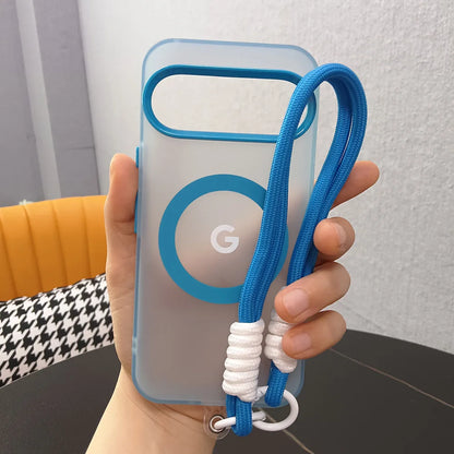 PC Magnetic Frosted Transparent Phone Case with Lanyard For Google Pixel 10 9 8 Pro XL 9a 8a For Magsafe Matte Translucent Cover