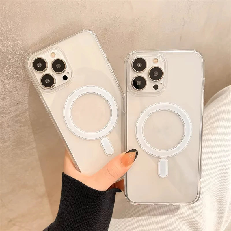 Original Clear For Magsafe Magnetic Wireless Charging Animation Case For iPhone 16 15 14 13 12 11 Plus Mini Pro Max XS XR Cover