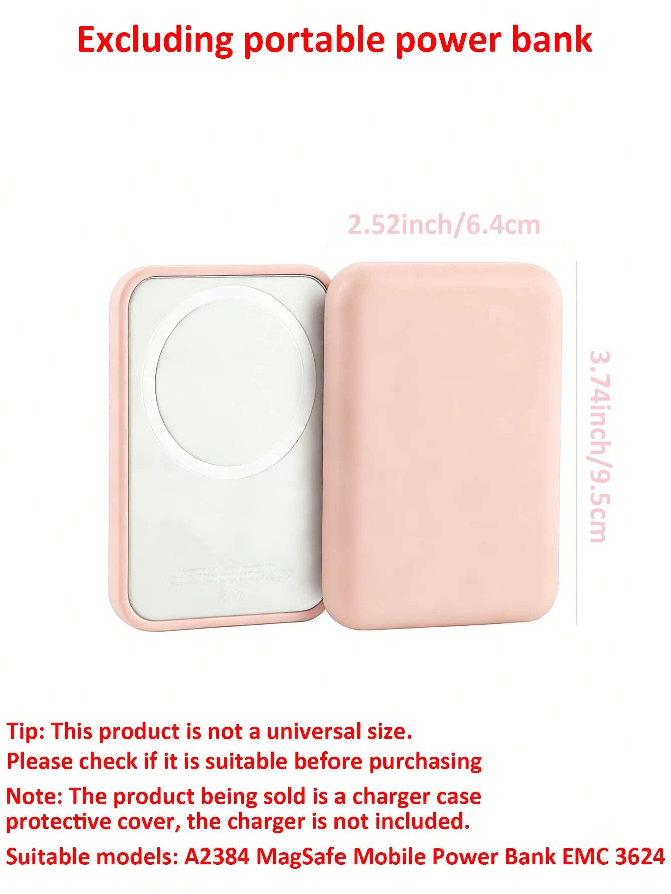 1 Pink TPU Charging Case Protector, Compatible with Apple's Original MagSafe Wireless Power Bank