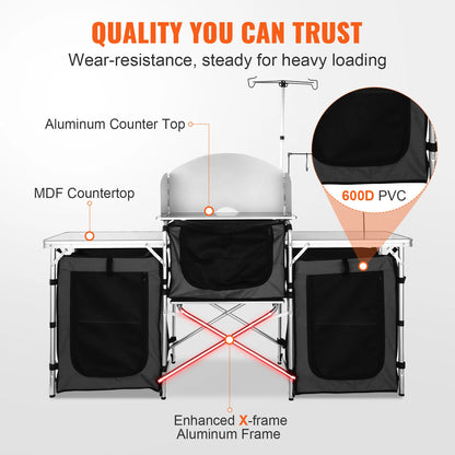 SucceBuy Camping Outdoor Kitchen Table Cabinet Foldable Folding Cooking Storage Rack Aluminum Alloy Bracket for BBQ Picnic