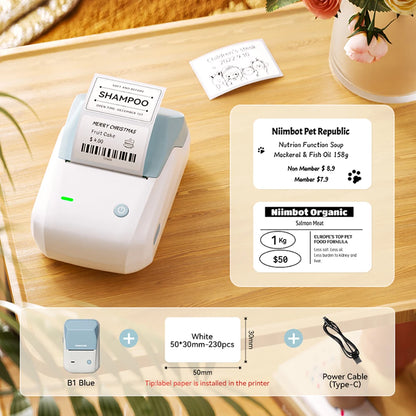 Niimbot B1 Wireless Thermal Label Printer Food Tag Barcode Price Small Business 20-50mm Print Width Label Machine for Home