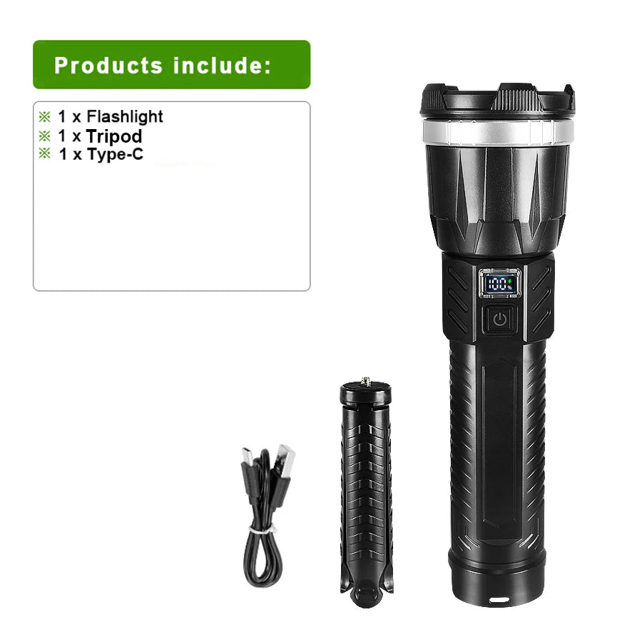 19000000LM Super Powerful Flashlight Built-in 3*18650 High Power Torch Rechargeable LED Light Big Aperture Camping COB Lantern
