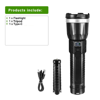 19000000LM Super Powerful Flashlight Built-in 3*18650 High Power Torch Rechargeable LED Light Big Aperture Camping COB Lantern