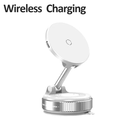 Car Magnetic Wireless Charger Phone Holder & 360° Rotation Vacuum Suction Cup Stand For iPhone 16 15 14 13 12 Fast Charging Dock