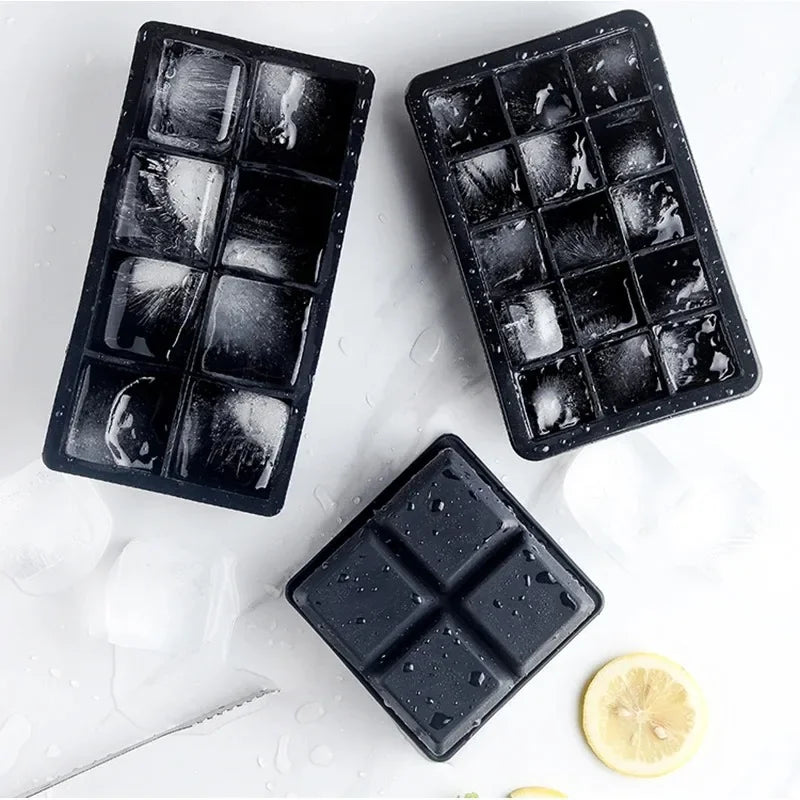 SoftAura 4/6/8/15/160 Grid Large Silicone Ice Cube Tray Food Grade Jumbo Ice Maker Mold Square Ice Tray for Home Kitchen DIY