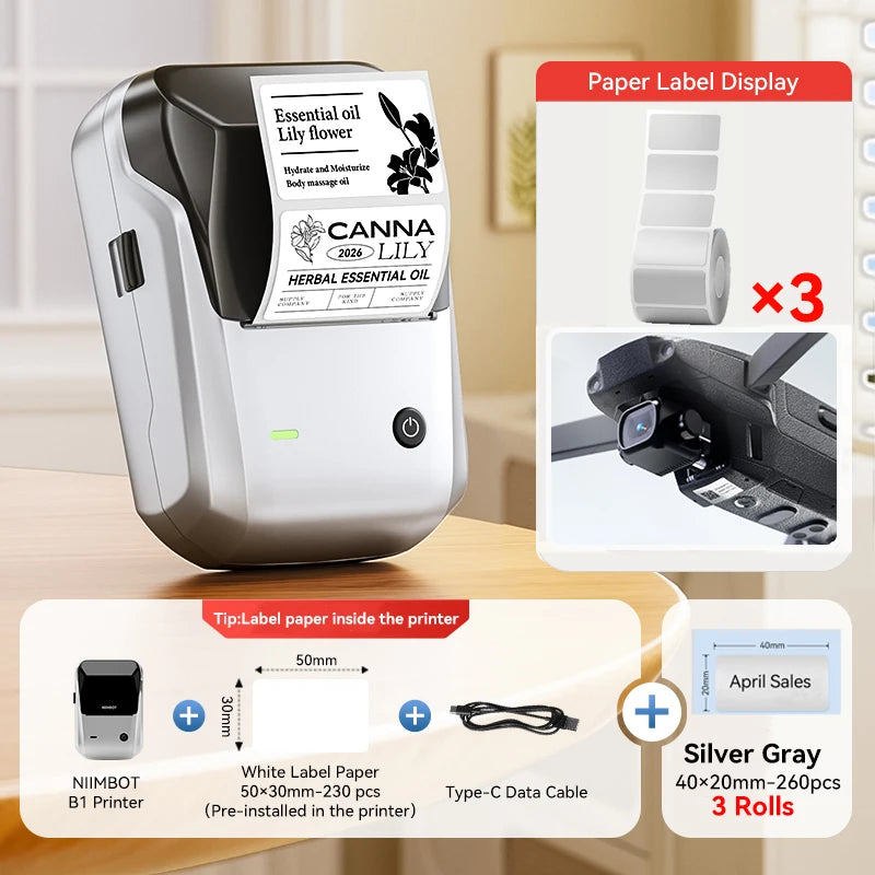 Portable Niimbot B1 Wireless Label Maker Adhesive Sticker Printer Labeling Machine DIY 20-50mm Labels for Office Home