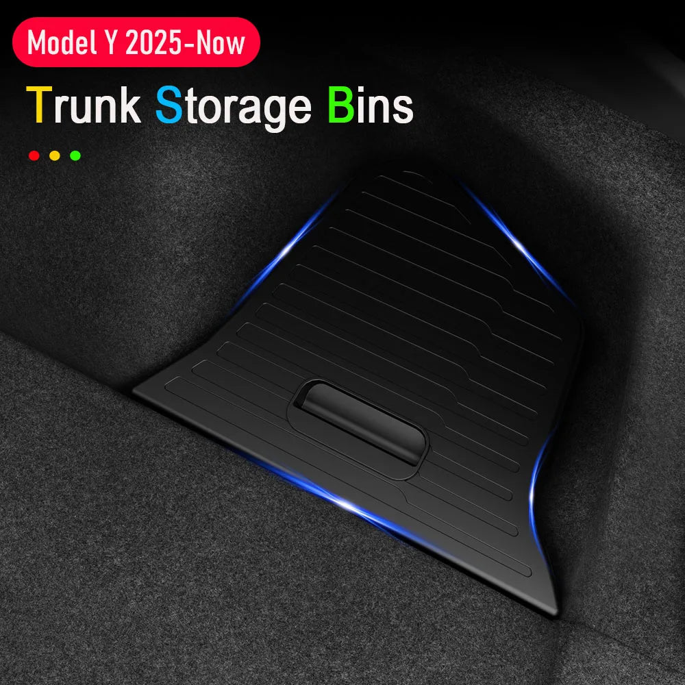 For Tesla Model Y Juniper 2026 2025 Trunk Side Storage Box Rear Trunk Organizer Flocking Mat Partition Anti-dirty Accessories