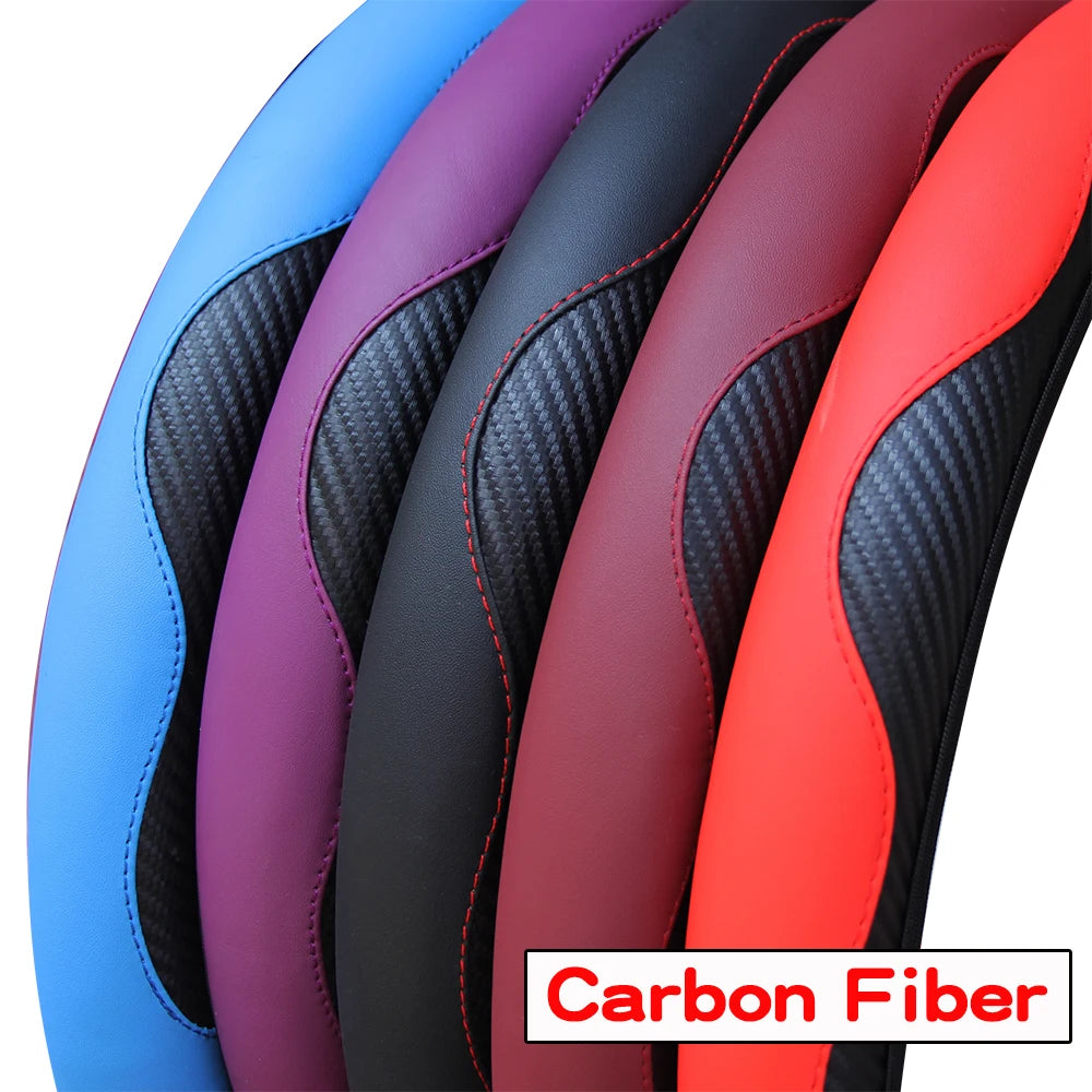 PU Carbon Fiber Leather Car Steering Wheel Cover – 14.5 to 15 Inch