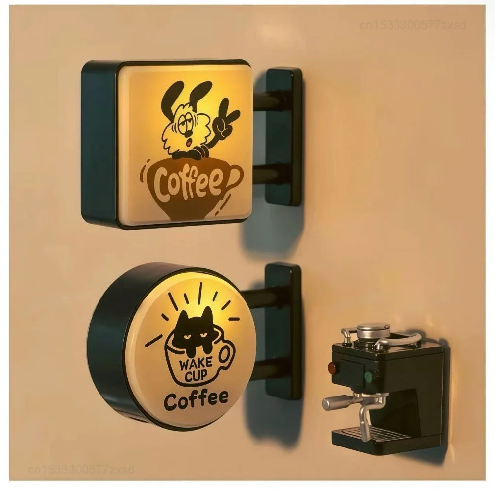 Retro Coffee Corner Creative Atmosphere Light Sign Fridge Magnet Magnetic Home Miniature Pegboard Coffee Shop Glowing Decoration