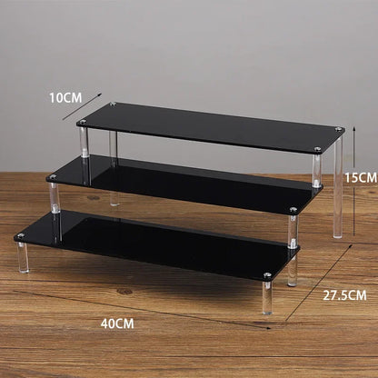 Black 1-5 Tier Acrylic Display Stand Clear Display Riser Rack for Cupcake Perfume Doll Décor Organizer Amiibo Funko POP Figures