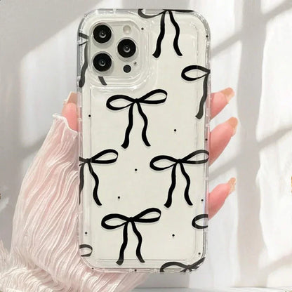 Heart Bow Phone Case for IPhone 17 16 15 14 13 12 11 Pro Max 13 12 Mini 17Air 16e Shockproof Soft Clear Cases Coque