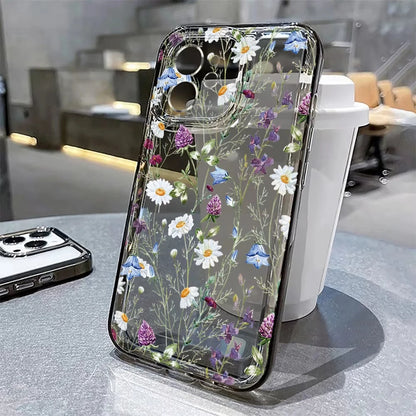 Flower Phone Case For iPhone 16 15 13 11 14 12 17 Pro Max 16E XS XR 7 8 Plus SE Shockproof Transparent Cover Silicone Soft Funda